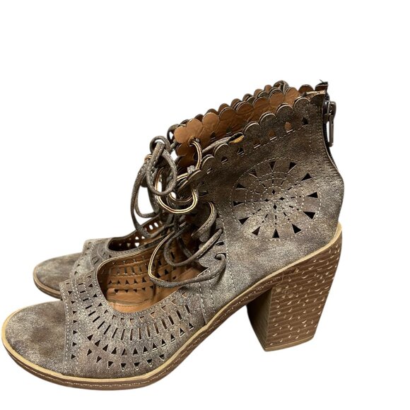 Maurices Womens Dawn Block Heel Shoes Size 7 1/2 Brown Faux Leather Open Toe - Picture 2 of 8